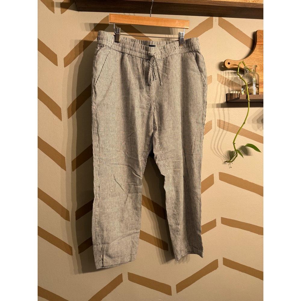 J.Crew Linen Blend Pants Women 12 Blue White Striped Drawstring AY192
